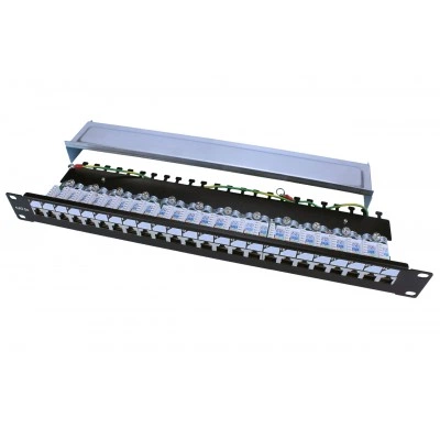 Hyperline PP3-19-24-8P8C-C5E-SH-110D Патч-панель 19, 1U, 24 порта RJ-45 полн. экран., категория 5e, Dual IDC, ROHS, цвет черный