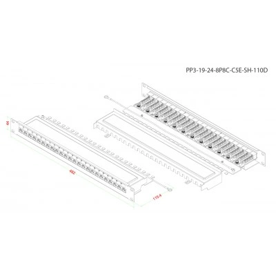 Hyperline PP3-19-24-8P8C-C5E-SH-110D Патч-панель 19, 1U, 24 порта RJ-45 полн. экран., категория 5e, Dual IDC, ROHS, цвет черный Hyperline PP3-19-24-8P8C-C5E-SH-110D Патч-панель 19, 1U, 24 порта RJ-45 полн. экран., категория 5e, Dual IDC, ROHS, цвет черный