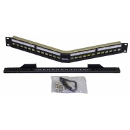 Hyperline PPBL4A-19-24-SH-RM Модульная патч-панель 19, 24 порта, угловая, 1U, для экранированных и неэкранированных модулей Keystone Jack, со съемными панелями, с задним кабельным организатором (без модулей)