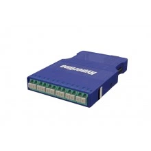 Hyperline PPTR-CSS-1-6xDLC-MM/AQ-BL Корпус кассеты для оптических претерминированных решений, 6 дуплексных портов LC/PC, ввод кабеля, возможна установка проходного адаптера MPO, для многомодового кабеля, синий корпус/порты цвет аква