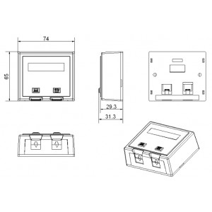 Hyperline SBB4-2-WH Корпус настенной розетки для установки 2-х вставок типа Keystone Jack, со шторкой, белый Hyperline SBB4-2-WH Корпус настенной розетки для установки 2-х вставок типа Keystone Jack, со шторкой, белый