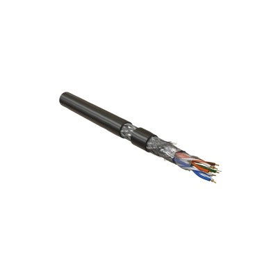 Hyperline SFUTP4-C5E-P26-IN-LSZH-BK-305 (305 м) Кабель витая пара, экранированная SF/UTP, категория 5e, 4 пары (26 AWG), многожильный (patch), экран-фольга+мед. оплетка, LSZH, –20°C–+75°C, черный Hyperline SFUTP4-C5E-P26-IN-LSZH-BK-305 (305 м) Кабель витая пара, экранированная SF/UTP, категория 5e, 4 пары (26 AWG), многожильный (patch), экран-фольга+мед. оплетка, LSZH, –20°C–+75°C, черный