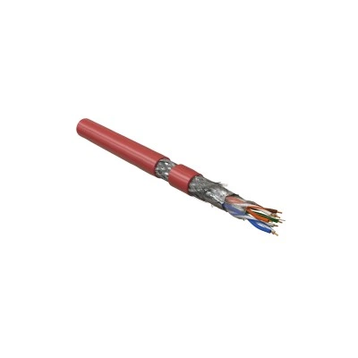 Hyperline SFUTP4-C5E-P26-IN-LSZH-RD-305 (305 м) Кабель витая пара, экранированная SF/UTP, категория 5e, 4 пары (26 AWG), многожильный (patch), экран-фольга+мед. оплетка, LSZH, –20°C–+75°C, красный Hyperline SFUTP4-C5E-P26-IN-LSZH-RD-305 (305 м) Кабель витая пара, экранированная SF/UTP, категория 5e, 4 пары (26 AWG), многожильный (patch), экран-фольга+мед. оплетка, LSZH, –20°C–+75°C, красный