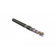 Hyperline SFUTP4-C5E-P26-IN-PVC-BK-305 (305 м) Кабель витая пара, экранированная SF/UTP, категория 5e, 4 пары (26 AWG), многожильный (patch), экран - фольга + медная оплетка, PVC, –20°C – +75°C, черный