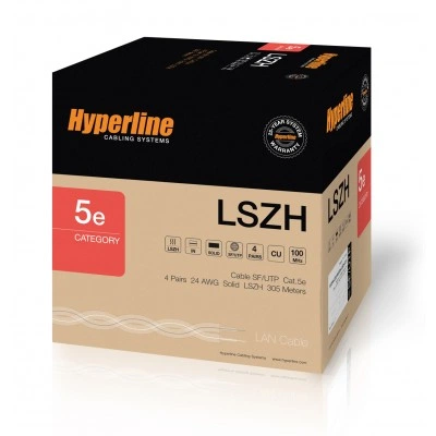 Hyperline SFUTP4-C5E-S24-IN-LSZH-BL-305 (305 м) Кабель витая пара SF/UTP, категория 5e, 4 пары (24 AWG), одножильный (solid), экран - фольга + медная оплетка, LSZH, –20°C – +75°C, синий - гарантия:15 лет компонентная, 25 лет системная Hyperline SFUTP4-C5E-S24-IN-LSZH-BL-305 (305 м) Кабель витая пара SF/UTP, категория 5e, 4 пары (24 AWG), одножильный (solid), экран - фольга + медная оплетка, LSZH, –20°C – +75°C, синий - гарантия:15 лет компонентная, 25 лет системная