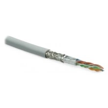 Hyperline SFUTP4-C5E-S24-IN-LSZH-GY-305 (305 м) Кабель витая пара SF/UTP, категория 5e, 4 пары (24 AWG), одножильный (solid), экран - фольга + медная оплетка, LSZH, –20°C – +75°C, серый - гарантия:15 лет компонентная; 25 лет системная
