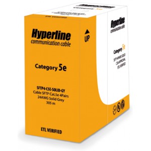 Hyperline SFUTP4-C5E-S24-IN-PVC-GY-305 (305 м) Кабель витая пара SF/UTP, категория 5e, 4 пары(24 AWG), одножильный(solid), экран - фольга + медная оплетка, PVC, –20°C – +75°C, серый - гарантия:15 лет компонентная; 25 лет системная Hyperline SFUTP4-C5E-S24-IN-PVC-GY-305 (305 м) Кабель витая пара SF/UTP, категория 5e, 4 пары(24 AWG), одножильный(solid), экран - фольга + медная оплетка, PVC, –20°C – +75°C, серый - гарантия:15 лет компонентная; 25 лет системная