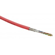 Hyperline SFUTP4-C5E-S24-IN-PVC-RD-305 (305 м) Кабель витая пара SF/UTP, категория 5e, 4 пары(24 AWG), одножильный(solid), экран - фольга + медная оплетка, PVC, –20°C – +75°C, красный - гарантия:15 лет компонентная; 25 лет системная