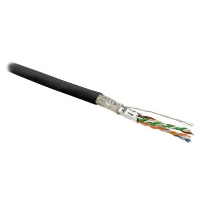 Hyperline SFUTP4-C6-P26-IN-LSZH-BK-500 (500 м) Кабель витая пара, экранированная SF/UTP, категория 6, 4 пары (26 AWG), многожильный (patch), экран - фольга + медная оплетка, LSZH, черный