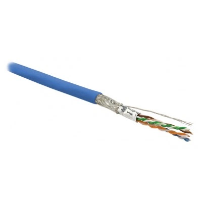 Hyperline SFUTP4-C6-P26-IN-LSZH-BL-500 (500 м) Кабель витая пара, экранированная SF/UTP, категория 6, 4 пары (26 AWG), многожильный (patch), экран - фольга + медная оплетка, LSZH, синий Hyperline SFUTP4-C6-P26-IN-LSZH-BL-500 (500 м) Кабель витая пара, экранированная SF/UTP, категория 6, 4 пары (26 AWG), многожильный (patch), экран - фольга + медная оплетка, LSZH, синий