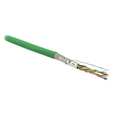 Hyperline SFUTP4-C6-P26-IN-LSZH-GN-500 (500 м) Кабель витая пара, экранированная SF/UTP, категория 6, 4 пары (26 AWG), многожильный (patch), экран - фольга + медная оплетка, LSZH, зеленый Hyperline SFUTP4-C6-P26-IN-LSZH-GN-500 (500 м) Кабель витая пара, экранированная SF/UTP, категория 6, 4 пары (26 AWG), многожильный (patch), экран - фольга + медная оплетка, LSZH, зеленый