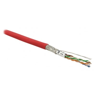 Hyperline SFUTP4-C6-P26-IN-LSZH-RD-500 (500 м) Кабель витая пара, экранированная SF/UTP, категория 6, 4 пары (26 AWG), многожильный (patch), экран - фольга + медная оплетка, LSZH, красный