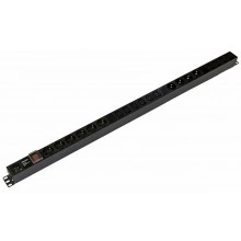 Hyperline SHE-10SH-10IEC-S-AIEC Блок розеток, вертикальный, 10 розеток Schuko, 10 розеток IEC320 C13, выключатель с подсветкой, без кабеля питания, входной разъем IEC320 C20 16A, 250В, корпус алюминий, черный
