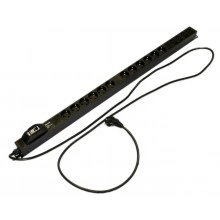 Hyperline SHE-12SH-4IEC-BF-2.5EU Блок розеток, 12 розеток Schuko, 4 розетки IEC320 C13, автоматическ.выключатель 1-полюсн., защита от перенапряжен., кабель питания 2.5м (3х1.5мм2) с вилкой Schuko 16A, 250В, 950x44.4x44.4мм (ДхШхВ), корпус алюминий, черный