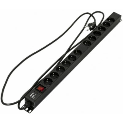 Hyperline SHE-12SH-S-2.5EU Блок розеток, вертикальный, 12 розеток Schuko, выключатель с подсветкой, кабель питания 2.5м (3х1.5мм2) с вилкой Schuko 16A, 250В, 730x44.4x44.4 мм (ДхШхВ), корпус алюминий, черный Hyperline SHE-12SH-S-2.5EU Блок розеток, вертикальный, 12 розеток Schuko, выключатель с подсветкой, кабель питания 2.5м (3х1.5мм2) с вилкой Schuko 16A, 250В, 730x44.4x44.4 мм (ДхШхВ), корпус алюминий, черный