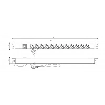 Hyperline SHE-12SH-S-2.5EU Блок розеток, вертикальный, 12 розеток Schuko, выключатель с подсветкой, кабель питания 2.5м (3х1.5мм2) с вилкой Schuko 16A, 250В, 730x44.4x44.4 мм (ДхШхВ), корпус алюминий, черный Hyperline SHE-12SH-S-2.5EU Блок розеток, вертикальный, 12 розеток Schuko, выключатель с подсветкой, кабель питания 2.5м (3х1.5мм2) с вилкой Schuko 16A, 250В, 730x44.4x44.4 мм (ДхШхВ), корпус алюминий, черный