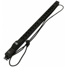 Hyperline SHE-15SH-1IEC-BF-2.5EU Блок розеток, вертикальный, 15 розеток Schuko, 1 розетка IEC320 C13, авт. выключатель, защита от перенапряжения, кабель питания 2.5м (3х1.5мм2) с вилкой Schuko 16A, 250В, 1040x44.4x44.4мм (ДхШхВ), корпус алюминий, черный
