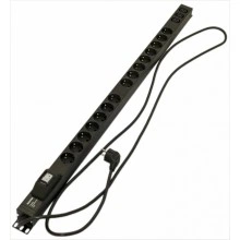 Hyperline SHE-15SH-3IEC-B-2.5EU Блок розеток, вертикальный, 15 розеток Schuko, 3 розетки IEC320 C13, автоматический выключатель, кабель питания 2.5м (3х1.5мм2) с вилкой Schuko 16A, 250В, 1040x44.4x44.4мм (ДхШхВ), корпус алюминий, черный