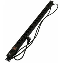 Hyperline SHE-15SH-3IEC-SF-2.5EU Блок розеток, вертикальный, 15 розеток Schuko, 3 розетки IEC320 C13, выключ. с подсветкой, защита от перенапряж., кабель питания 2.5м (3х1.5мм2) с вилкой Schuko 16A, 250В, 1040x44.4x44.4мм (ДхШхВ), корпус алюминий, черный