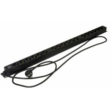 Hyperline SHE-18SH-2.5EU Блок розеток, вертикальный, 18 розеток Schuko, кабель питания 2.5м (3х1.5мм2) с вилкой Schuko 16A, 250В, 950x44.4x44.4мм (ДхШхВ), корпус алюминий, черный
