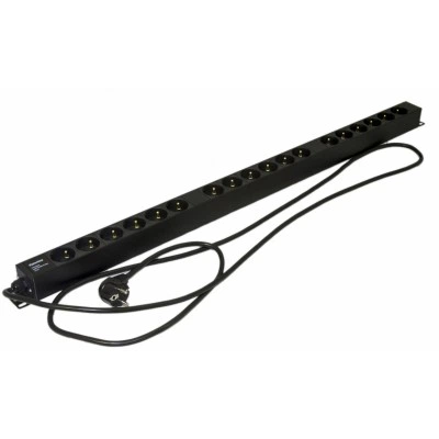 Hyperline SHE-18SH-2.5EU Блок розеток, вертикальный, 18 розеток Schuko, кабель питания 2.5м (3х1.5мм2) с вилкой Schuko 16A, 250В, 950x44.4x44.4мм (ДхШхВ), корпус алюминий, черный Hyperline SHE-18SH-2.5EU Блок розеток, вертикальный, 18 розеток Schuko, кабель питания 2.5м (3х1.5мм2) с вилкой Schuko 16A, 250В, 950x44.4x44.4мм (ДхШхВ), корпус алюминий, черный