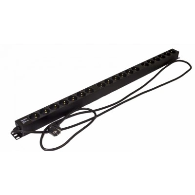 Hyperline SHE-19SH-2.5EU Блок розеток, вертикальный, 19 розеток Schuko, кабель питания 2.5м (3х1.5мм2) с вилкой Schuko 16A, 250В, 780x44.4x44.4мм (ДхШхВ), корпус алюминий, черный Hyperline SHE-19SH-2.5EU Блок розеток, вертикальный, 19 розеток Schuko, кабель питания 2.5м (3х1.5мм2) с вилкой Schuko 16A, 250В, 780x44.4x44.4мм (ДхШхВ), корпус алюминий, черный