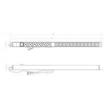 Hyperline SHE-6SH-12IEC-S-2.5AIEC Блок розеток, вертикальный, 6 розеток Schuko, 12 розеток IEC320 C13, выключатель с подсветкой, кабель питания 2.5м (3х1.5 мм2) с вилкой IEC320 C20 16А, 250В, 845х44.5х44.5мм (ДхШхВ), корпус алюминий, черный