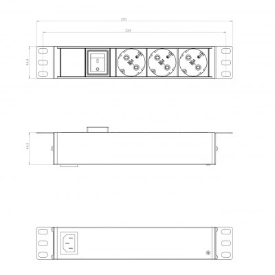 Hyperline SHE10-3SH-S-IEC Блок розеток для 10 шкафов, горизонтальный, 3 розетки Schuko, выключатель с подсветкой, без кабеля питания, входной разъем IEC320 C14 10А, 250В, 254х44.4х44.4мм (ШхВхГ), корпус алюминий, черный Hyperline SHE10-3SH-S-IEC Блок розеток для 10 шкафов, горизонтальный, 3 розетки Schuko, выключатель с подсветкой, без кабеля питания, входной разъем IEC320 C14 10А, 250В, 254х44.4х44.4мм (ШхВхГ), корпус алюминий, черный