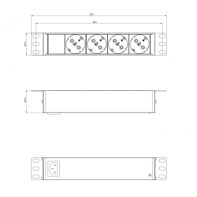 Hyperline SHE10-4SH-IEC Блок розеток для 10 шкафов, горизонтальный, 4 .