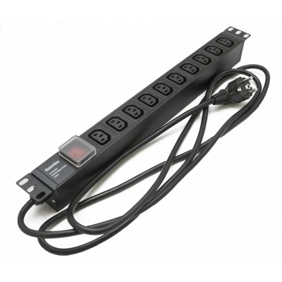 Hyperline SHE19-10IEC-S-2.5EU Блок розеток для 19 шкафов, горизонтальный, 10 розеток IEC320 C13, выключатель с подсветкой, кабель питания 2.5м (3х1.5мм2) с вилкой Schuko 16A, 250В, 482.6x44.4x44.4мм (ШхГхВ), корпус алюминий, черный Hyperline SHE19-10IEC-S-2.5EU Блок розеток для 19 шкафов, горизонтальный, 10 розеток IEC320 C13, выключатель с подсветкой, кабель питания 2.5м (3х1.5мм2) с вилкой Schuko 16A, 250В, 482.6x44.4x44.4мм (ШхГхВ), корпус алюминий, черный