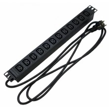 Hyperline SHE19-12IEC-2.5EU Блок розеток для 19 шкафов, горизонтальный, 12 розеток IEC320 C13, кабель питания 2.5м (3х1.5мм2) с вилкой Schuko 16A, 250В, 482.6x44.4x44.4мм (ШхГхВ), корпус алюминий, черный