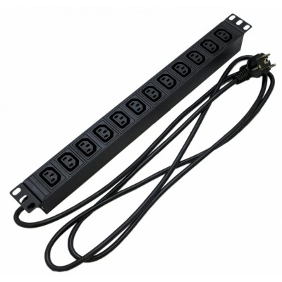 Hyperline SHE19-12IEC-2.5EU Блок розеток для 19 шкафов, горизонтальный, 12 розеток IEC320 C13, кабель питания 2.5м (3х1.5мм2) с вилкой Schuko 16A, 250В, 482.6x44.4x44.4мм (ШхГхВ), корпус алюминий, черный Hyperline SHE19-12IEC-2.5EU Блок розеток для 19 шкафов, горизонтальный, 12 розеток IEC320 C13, кабель питания 2.5м (3х1.5мм2) с вилкой Schuko 16A, 250В, 482.6x44.4x44.4мм (ШхГхВ), корпус алюминий, черный
