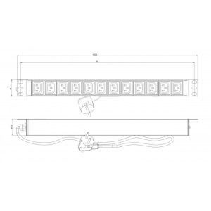 Hyperline SHE19-12IEC-2.5EU Блок розеток для 19 шкафов, горизонтальный, 12 розеток IEC320 C13, кабель питания 2.5м (3х1.5мм2) с вилкой Schuko 16A, 250В, 482.6x44.4x44.4мм (ШхГхВ), корпус алюминий, черный Hyperline SHE19-12IEC-2.5EU Блок розеток для 19 шкафов, горизонтальный, 12 розеток IEC320 C13, кабель питания 2.5м (3х1.5мм2) с вилкой Schuko 16A, 250В, 482.6x44.4x44.4мм (ШхГхВ), корпус алюминий, черный