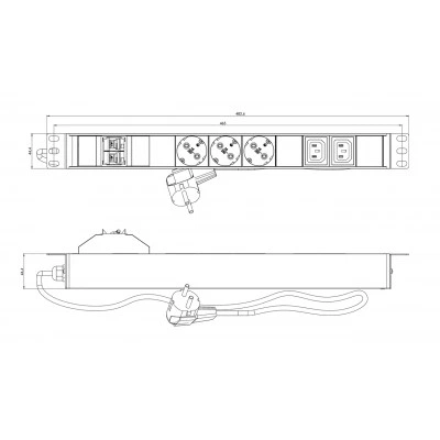 Hyperline SHE19-3SH-2IEC-B-2.5EU Блок розеток для 19 шкафов, горизонтальный, 3 розетки Schuko, 2 розетки IEC320 C13, автоматический выключатель, кабель питания 2.5м (3х1.5мм2) с вилкой Schuko 16A, 250В, 482.6x44.4x44.4мм (ШхГхВ), корпус алюминий, черный Hyperline SHE19-3SH-2IEC-B-2.5EU Блок розеток для 19 шкафов, горизонтальный, 3 розетки Schuko, 2 розетки IEC320 C13, автоматический выключатель, кабель питания 2.5м (3х1.5мм2) с вилкой Schuko 16A, 250В, 482.6x44.4x44.4мм (ШхГхВ), корпус алюминий, черный
