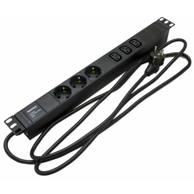Hyperline SHE19-3SH-3IEC-2.5EU Блок розеток для 19 шкафов, горизонтальный, 3 розетки Schuko, 3 розетки IEC320 C13, кабель питания 2.5м (3х1.5мм2) с вилкой Schuko 16A, 250В, 482.6x44.4x44.4мм (ШхГхВ), корпус алюминий, черный Hyperline SHE19-3SH-3IEC-2.5EU Блок розеток для 19 шкафов, горизонтальный, 3 розетки Schuko, 3 розетки IEC320 C13, кабель питания 2.5м (3х1.5мм2) с вилкой Schuko 16A, 250В, 482.6x44.4x44.4мм (ШхГхВ), корпус алюминий, черный