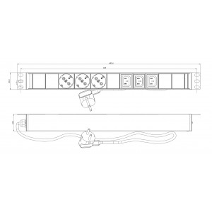 Hyperline SHE19-3SH-3IEC-2.5EU Блок розеток для 19 шкафов, горизонтальный, 3 розетки Schuko, 3 розетки IEC320 C13, кабель питания 2.5м (3х1.5мм2) с вилкой Schuko 16A, 250В, 482.6x44.4x44.4мм (ШхГхВ), корпус алюминий, черный Hyperline SHE19-3SH-3IEC-2.5EU Блок розеток для 19 шкафов, горизонтальный, 3 розетки Schuko, 3 розетки IEC320 C13, кабель питания 2.5м (3х1.5мм2) с вилкой Schuko 16A, 250В, 482.6x44.4x44.4мм (ШхГхВ), корпус алюминий, черный