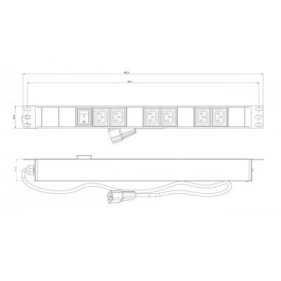 Hyperline SHE19-6IEC-S-2.5IEC Блок розеток для 19 шкафов, горизонтальный, 6 розеток IEC320 C13, выключатель с подсветкой, кабель питания 2.5м (3х1.0мм2) с вилкой IEC320 C14 10A, 250В, 482.6x44.4x44.4мм (ШхГхВ), корпус алюминий, черный Hyperline SHE19-6IEC-S-2.5IEC Блок розеток для 19 шкафов, горизонтальный, 6 розеток IEC320 C13, выключатель с подсветкой, кабель питания 2.5м (3х1.0мм2) с вилкой IEC320 C14 10A, 250В, 482.6x44.4x44.4мм (ШхГхВ), корпус алюминий, черный