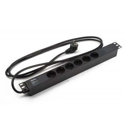 Hyperline SHE19-6SH-2.5EU Блок розеток для 19 шкафов, горизонтальный, 6 розеток Schuko, кабель питания 2.5м (3х1.5мм2) с вилкой Schuko 16A, 250В, 482.6x44.4x44.4мм (ШхГхВ), корпус алюминий, черный Hyperline SHE19-6SH-2.5EU Блок розеток для 19 шкафов, горизонтальный, 6 розеток Schuko, кабель питания 2.5м (3х1.5мм2) с вилкой Schuko 16A, 250В, 482.6x44.4x44.4мм (ШхГхВ), корпус алюминий, черный
