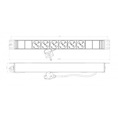 Hyperline SHE19-6SH-2.5EU Блок розеток для 19 шкафов, горизонтальный, 6 розеток Schuko, кабель питания 2.5м (3х1.5мм2) с вилкой Schuko 16A, 250В, 482.6x44.4x44.4мм (ШхГхВ), корпус алюминий, черный Hyperline SHE19-6SH-2.5EU Блок розеток для 19 шкафов, горизонтальный, 6 розеток Schuko, кабель питания 2.5м (3х1.5мм2) с вилкой Schuko 16A, 250В, 482.6x44.4x44.4мм (ШхГхВ), корпус алюминий, черный