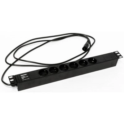 Hyperline SHE19-6SH-2.5IEC Блок розеток для 19 шкафов, горизонтальный, 6 розеток Schuko, кабель питания 2.5м (3х1.0мм2) с вилкой IEC320 C14 10A, 250В, 482.6x44.4x44.4мм (ШхГхВ), корпус алюминий, черный Hyperline SHE19-6SH-2.5IEC Блок розеток для 19 шкафов, горизонтальный, 6 розеток Schuko, кабель питания 2.5м (3х1.0мм2) с вилкой IEC320 C14 10A, 250В, 482.6x44.4x44.4мм (ШхГхВ), корпус алюминий, черный