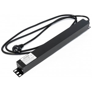 Hyperline SHE19-6SH-S-2.5EU Блок розеток для 19 шкафов, горизонтальный, 6 розеток Schuko, выключатель с подсветкой, кабель питания 2.5м (3х1.5мм2) с вилкой Schuko 16A, 250В, 482.6x44.4x44.4мм (ШхГхВ), корпус алюминий, черный Hyperline SHE19-6SH-S-2.5EU Блок розеток для 19 шкафов, горизонтальный, 6 розеток Schuko, выключатель с подсветкой, кабель питания 2.5м (3х1.5мм2) с вилкой Schuko 16A, 250В, 482.6x44.4x44.4мм (ШхГхВ), корпус алюминий, черный