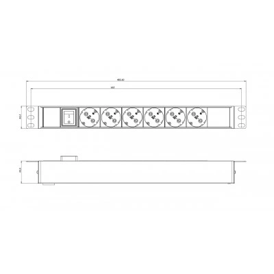 Hyperline SHE19-6SH-S-IEC Блок розеток для 19 шкафов, горизонтальный, горизонтальный, 6 розеток Schuko, выключатель с подстветкой, без кабеля питания, входной разъем IEC320 C14 10А, 250В, 482.6х44.4х44.4мм (ШхГхВ), корпус алюминий, черный Hyperline SHE19-6SH-S-IEC Блок розеток для 19 шкафов, горизонтальный, горизонтальный, 6 розеток Schuko, выключатель с подстветкой, без кабеля питания, входной разъем IEC320 C14 10А, 250В, 482.6х44.4х44.4мм (ШхГхВ), корпус алюминий, черный