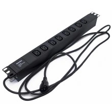 Hyperline SHE19-8IEC-2.5IEC Блок розеток для 19 шкафов, горизонтальный, 8 розеток IEC320 C13, кабель питания 2.5м (3х1.0мм2) с вилкой IEC320 C14 10A, 250В, 482.6x44.4x44.4мм (ШхГхВ), корпус алюминий, черный