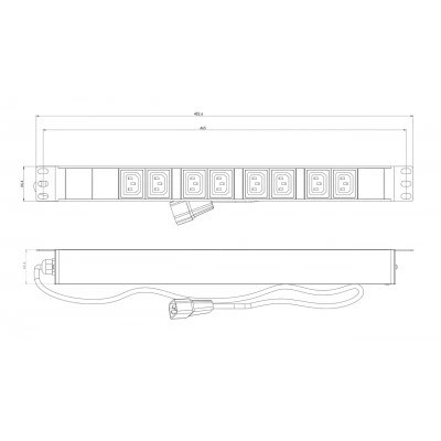 Hyperline SHE19-8IEC-2.5IEC Блок розеток для 19 шкафов, горизонтальный, 8 розеток IEC320 C13, кабель питания 2.5м (3х1.0мм2) с вилкой IEC320 C14 10A, 250В, 482.6x44.4x44.4мм (ШхГхВ), корпус алюминий, черный Hyperline SHE19-8IEC-2.5IEC Блок розеток для 19 шкафов, горизонтальный, 8 розеток IEC320 C13, кабель питания 2.5м (3х1.0мм2) с вилкой IEC320 C14 10A, 250В, 482.6x44.4x44.4мм (ШхГхВ), корпус алюминий, черный