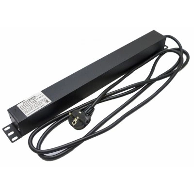 Hyperline SHE19-8IEC-S-2.5EU Блок розеток для 19 шкафов, горизонтальный, 8 розеток IEC320 C13, выключатель с подсветкой, кабель питания 2.5м (3х1.5мм2) с вилкой Schuko 16A, 250В, 482.6x44.4x44.4мм (ШхГхВ), корпус алюминий, черный Hyperline SHE19-8IEC-S-2.5EU Блок розеток для 19 шкафов, горизонтальный, 8 розеток IEC320 C13, выключатель с подсветкой, кабель питания 2.5м (3х1.5мм2) с вилкой Schuko 16A, 250В, 482.6x44.4x44.4мм (ШхГхВ), корпус алюминий, черный