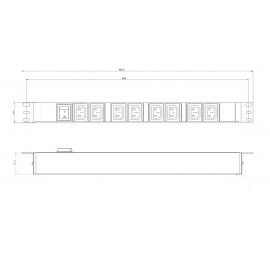 Hyperline SHE19-8IEC-S-IEC Блок розеток для 19 шкафов, горизонтальный, 8 розеток IEC320 C13, выключатель с подсветкой, без кабеля питания, входной разъем IEC320 C14 10A, 250В, 482.6x44.4x44.4мм (ШхГхВ), корпус алюминий, черный Hyperline SHE19-8IEC-S-IEC Блок розеток для 19 шкафов, горизонтальный, 8 розеток IEC320 C13, выключатель с подсветкой, без кабеля питания, входной разъем IEC320 C14 10A, 250В, 482.6x44.4x44.4мм (ШхГхВ), корпус алюминий, черный