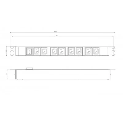 Hyperline SHE19-8IEC-S-IEC Блок розеток для 19 шкафов, горизонтальный, 8 розеток IEC320 C13, выключатель с подсветкой, без кабеля питания, входной разъем IEC320 C14 10A, 250В, 482.6x44.4x44.4мм (ШхГхВ), корпус алюминий, черный Hyperline SHE19-8IEC-S-IEC Блок розеток для 19 шкафов, горизонтальный, 8 розеток IEC320 C13, выключатель с подсветкой, без кабеля питания, входной разъем IEC320 C14 10A, 250В, 482.6x44.4x44.4мм (ШхГхВ), корпус алюминий, черный