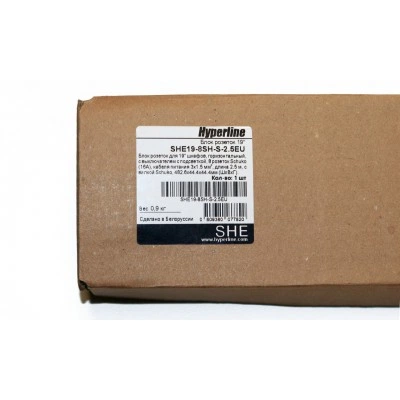 Hyperline SHE19-8SH-S-2.5EU Блок розеток для 19 шкафов, горизонтальный, 8 розеток Schuko, выключатель с подсветкой, кабель питания 2.5м (3х1.5мм2) с вилкой Schuko 16A, 250В, 482.6x44.4x44.4мм (ШхГхВ), корпус алюминий, черный Hyperline SHE19-8SH-S-2.5EU Блок розеток для 19 шкафов, горизонтальный, 8 розеток Schuko, выключатель с подсветкой, кабель питания 2.5м (3х1.5мм2) с вилкой Schuko 16A, 250В, 482.6x44.4x44.4мм (ШхГхВ), корпус алюминий, черный