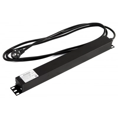 Hyperline SHE19-9SH-2.5EU Блок розеток для 19 шкафов, горизонтальный, 9 розеток Schuko, кабель питания 2.5м (3х1.5мм2) с вилкой Schuko 16A, 250В, 482.6x44.4x44.4мм (ШхГхВ), корпус алюминий, цвет черный Hyperline SHE19-9SH-2.5EU Блок розеток для 19 шкафов, горизонтальный, 9 розеток Schuko, кабель питания 2.5м (3х1.5мм2) с вилкой Schuko 16A, 250В, 482.6x44.4x44.4мм (ШхГхВ), корпус алюминий, цвет черный