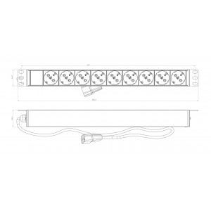 Hyperline SHE19-9SH-2.5IEC Блок розеток для 19 шкафов, горизонтальный, 9 розеток Schuko, 10A, кабель питания 2.5м (3х1.0мм2) с вилкой IEC320 C14, 482.6x44.4x44.4мм (ШхГхВ), корпус алюминий, черный Hyperline SHE19-9SH-2.5IEC Блок розеток для 19 шкафов, горизонтальный, 9 розеток Schuko, 10A, кабель питания 2.5м (3х1.0мм2) с вилкой IEC320 C14, 482.6x44.4x44.4мм (ШхГхВ), корпус алюминий, черный